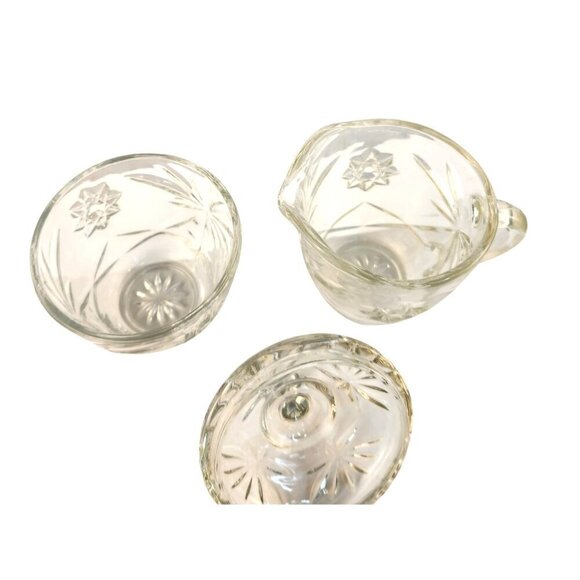 Anchor Hocking Early American Prescut Star Of David Clear Glass Creamer & Covere - Picture 8 of 9